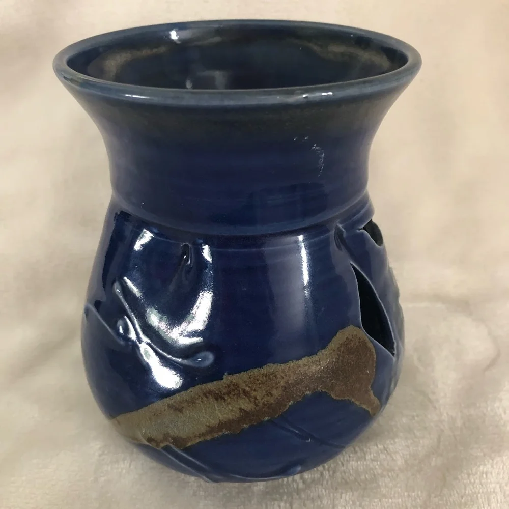 Studio Pottery Candleholder Luminary Lantern Cutouts Bird Design - Artist Signed
